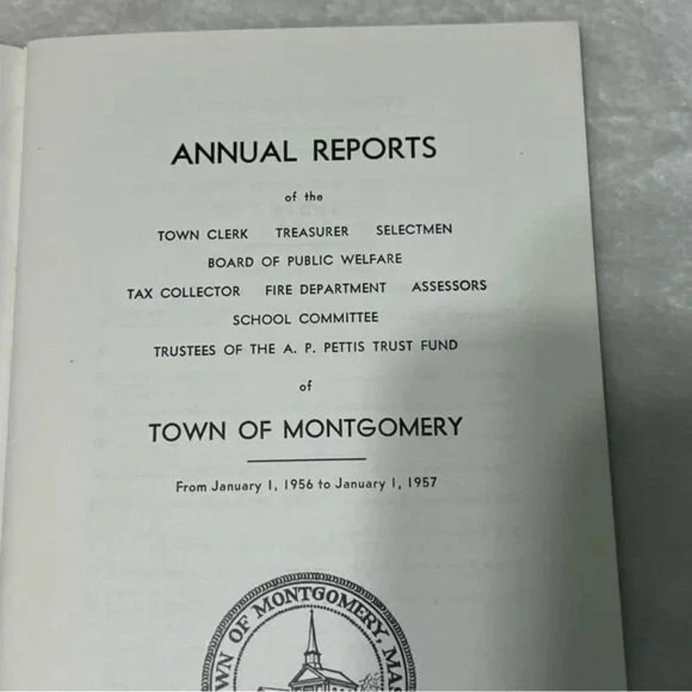 Town of Montgomery Massachusetts Annual Report 1956 Vintage